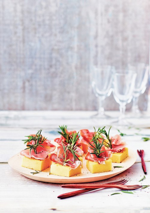 croûtons de polenta au jambon