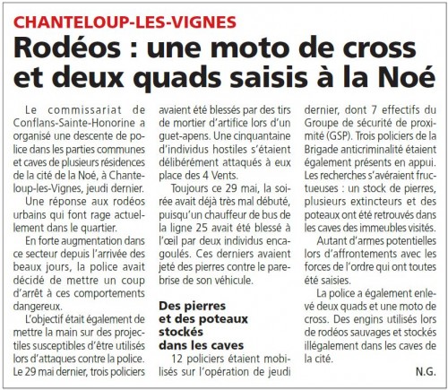 Courrier des Yvelines 100620 Rodéo une moto de cross et deux quads saisis à la Noé