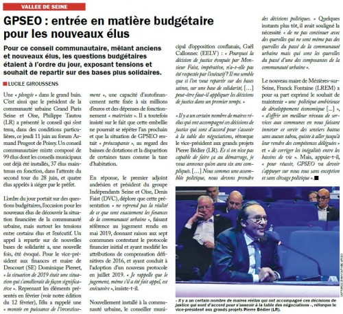 Gazette des Yvelines 170620 GPSEO entrée en matière bugétaire pour les nouveaux élus