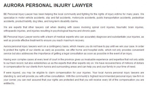 BE Personal Injury Lawyer
16 Industrial Parkway S
Aurora, ON L4G 0R4
(800) 532-8704

https://beinjurylawyers.ca/aurora-personal-injury-lawyer.html