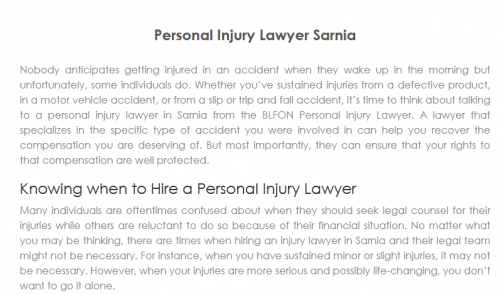 BLFON Personal Injury Lawyer
546 Christina Street North #403
Sarnia, ON N7T 5W6
(800) 943-0716

https://blfonlaw.ca/sarnia.html