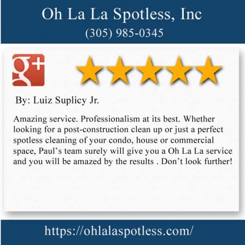 Oh La La Spotless, Inc
7500 NW 25th St, Ste 257
Miami, FL 33122
(305) 985-0345

https://ohlalaspotless.com/commercial-office-cleaning-miami/