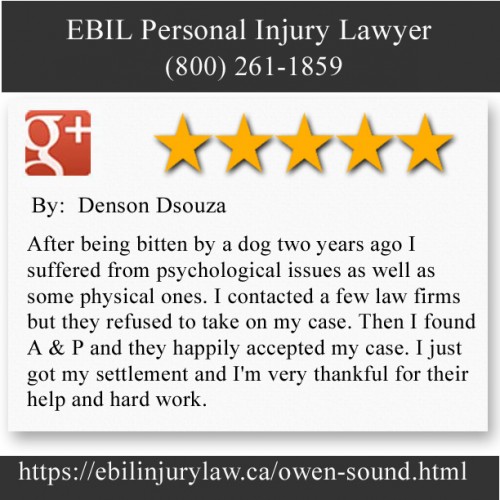 EBIL Personal Injury Lawyer
828 3rd Ave E, Unit 2A
Owen Sound, ON N4K 2K5
(800) 261-1859

https://ebilinjurylaw.ca/owen-sound.html
