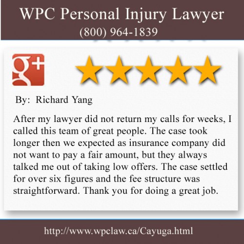 WPC Personal Injury Lawyer 
13 Cayuga Street North 
Cayuga, ON N0A 1E0 
(800) 964-1839 

http://www.wpclaw.ca/Cayuga.html