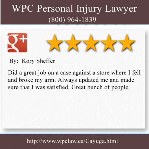 WPC Personal Injury Lawyer 
13 Cayuga Street North 
Cayuga, ON N0A 1E0 
(800) 964-1839 

http://www.wpclaw.ca/Cayuga.html