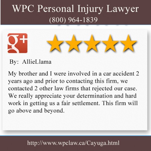 WPC Personal Injury Lawyer 
13 Cayuga Street North 
Cayuga, ON N0A 1E0 
(800) 964-1839 

http://www.wpclaw.ca/Cayuga.html