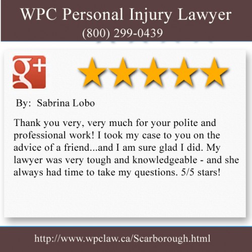 WPC Personal Injury Lawyer 
3464 Kingston Rd #202B 
Scarborough, ON, M1M 1R5 
(800) 299-0439

http://www.wpclaw.ca/Scarborough.html