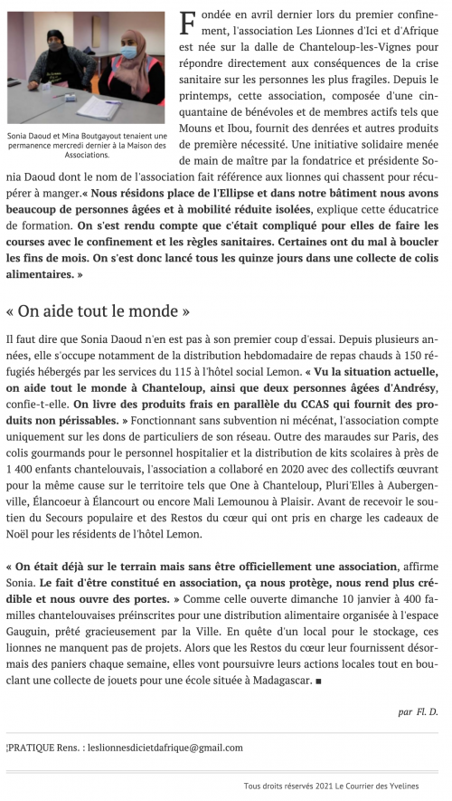 Les Lionnes d'ici et d'Afrique aux petits soins pour les personnes isolées