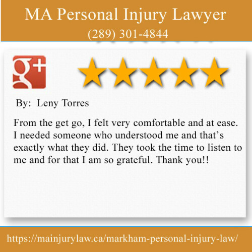 MA Personal Injury Lawyer 
203B-3000 Highway 7
Markham, ON L3R 6E1	
(289) 301-4844

https://mainjurylaw.ca/markham-personal-injury-law/