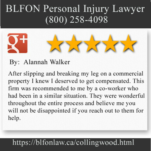 BLFON Personal Injury Lawyer
35 4th Street East #3
Collingwood, ON L9Y 1T2
(800) 258-4098

https://blfonlaw.ca/collingwood.html